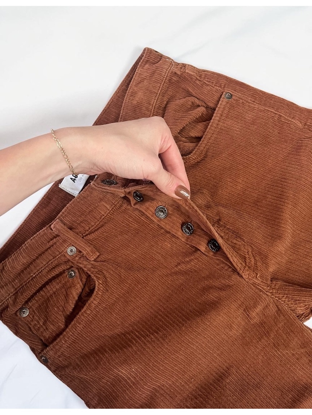 AGOLDE Riley High-Rise Straight-Leg Corduroy Pants Rust-Brown Size 26 - Picture 5 of 10